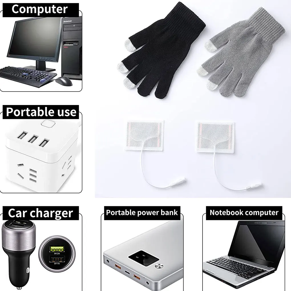 1 Pair USB Heated Glove Touch Screen Hand Gloves Typing Heating Mitt