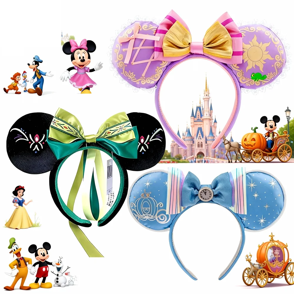 DISNEY PRINCESS Mouse Headbands Anna Rapunzel Frozen Bow Hairband Birthday Party Halloween Cosplay Costume For Women Girls