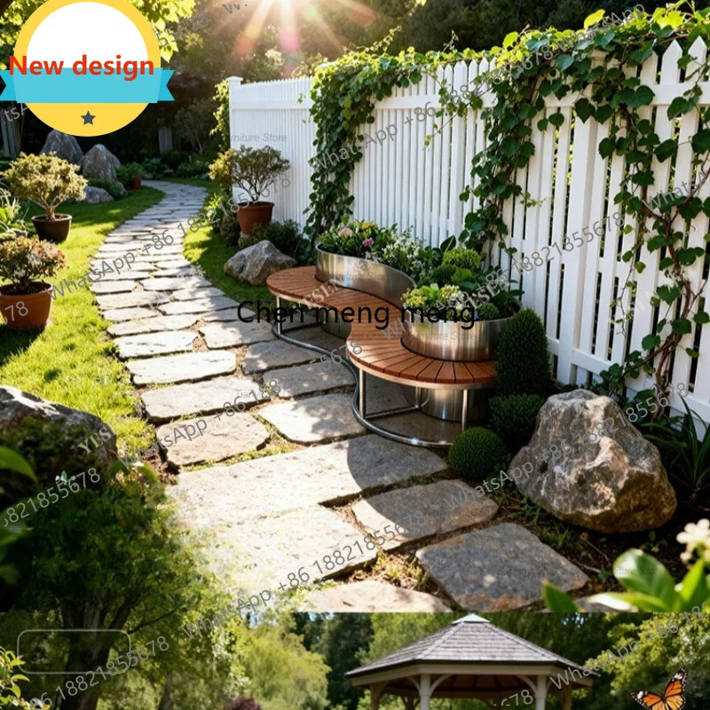 

D80 Stainless Steel Flower Box Seat Outdoor Courtyard Balcony Planter Box Long Bench Landscape Flower Pot Outdoor Furniture