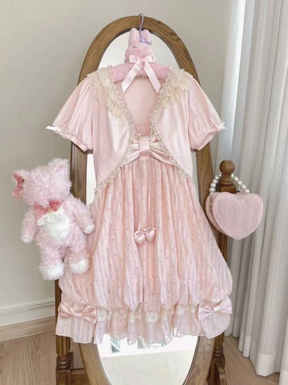 

Retro Japanese Lolita Outfits Women Sweet Kawaii Tops Ruffle Mini Dress Suits Y2k Preppy Casual 2 Piece Sets