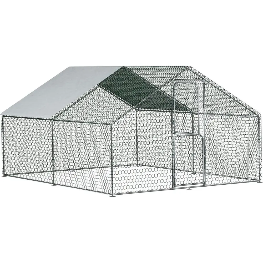 

Metal Chicken Coop Heavy Duty Walk-in Poultry Cage, Wire Mesh & Weatherproof PE Cover, Suitable for 15-20 Chickens, Ducks, Rabbi