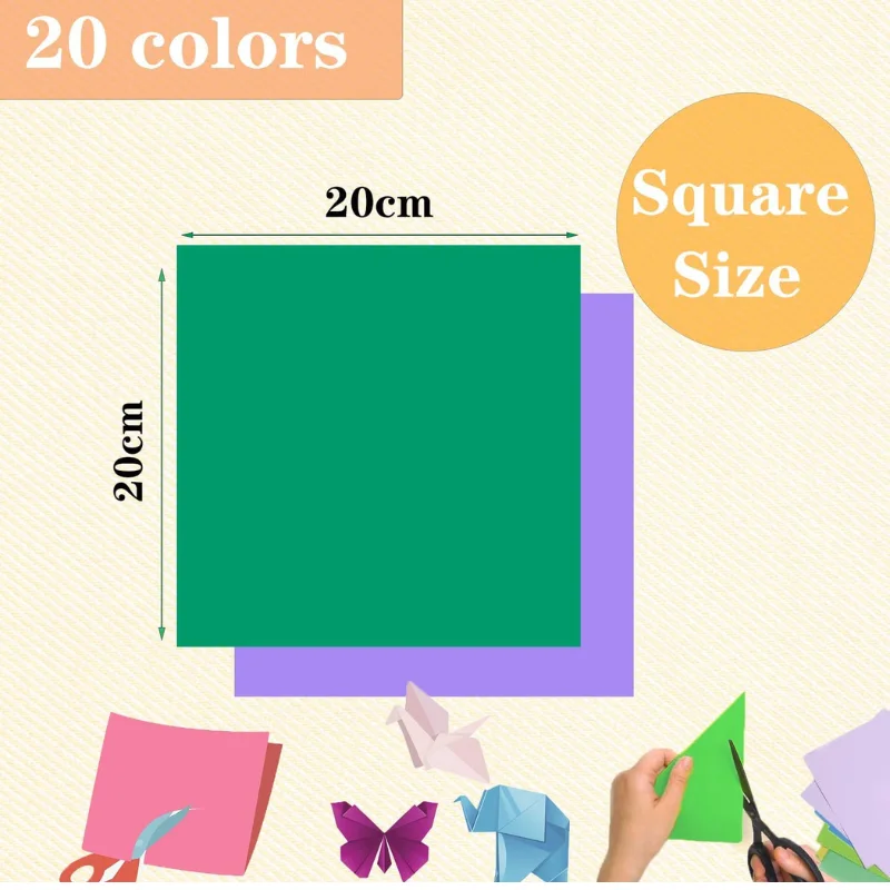 200pcs 2 Sizes Origami Square Paper Double Sided Folding Lucky Wish Paper Crane Craft DIY Colorful Scrapbooking 20 Colors