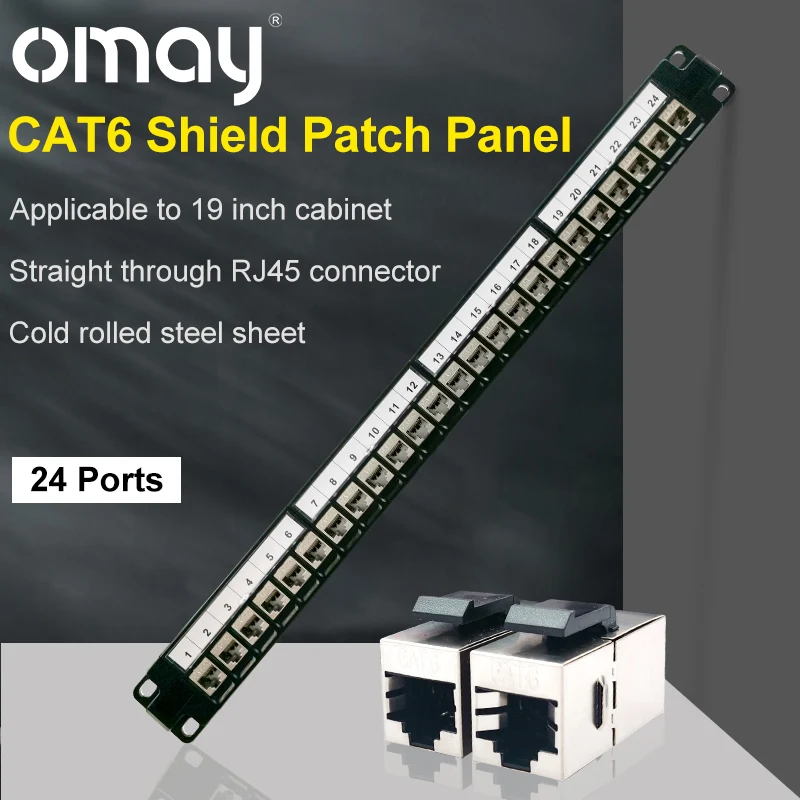 omay-24-port-1u-cat6-rj45-shielded-through-coupler-patch-panel-keystone-jack-19-inch-rackmount-wall-mount-network-bracket
