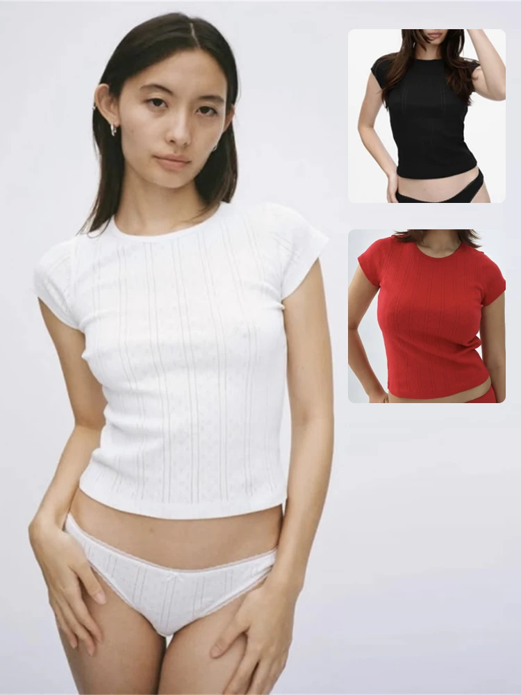 

COUCOU Базовый топ с круглым вырезом и короткими рукавами черного, белого и красного цвета