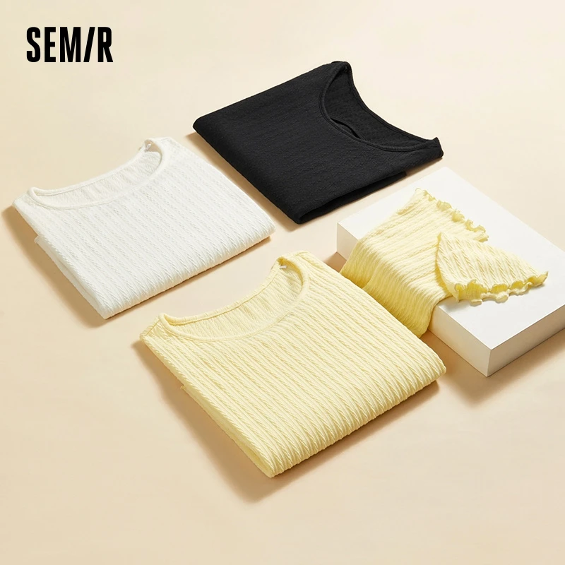 Semir Underwear Women Hollow Design Base Layer Shirt Slimming and Thin Inner Wear Solid Color Versatile Top Sweet Lace Trim