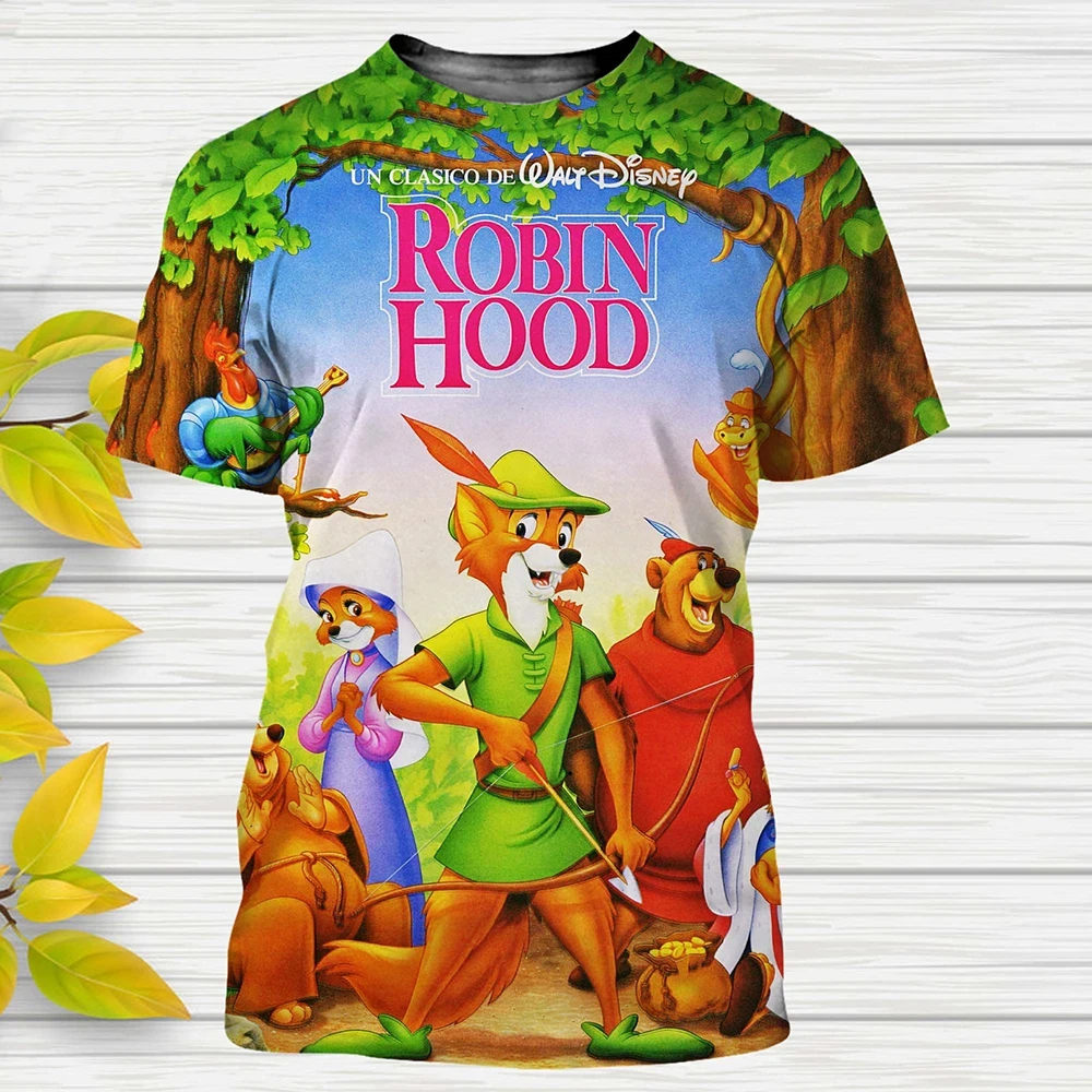 Disney Summer T-Shirt Robin Hood Cartoon Anime 3D Printed Streetwear Boys and Girls Casual Fashion T-Shirt Kids/Adult  Clothing