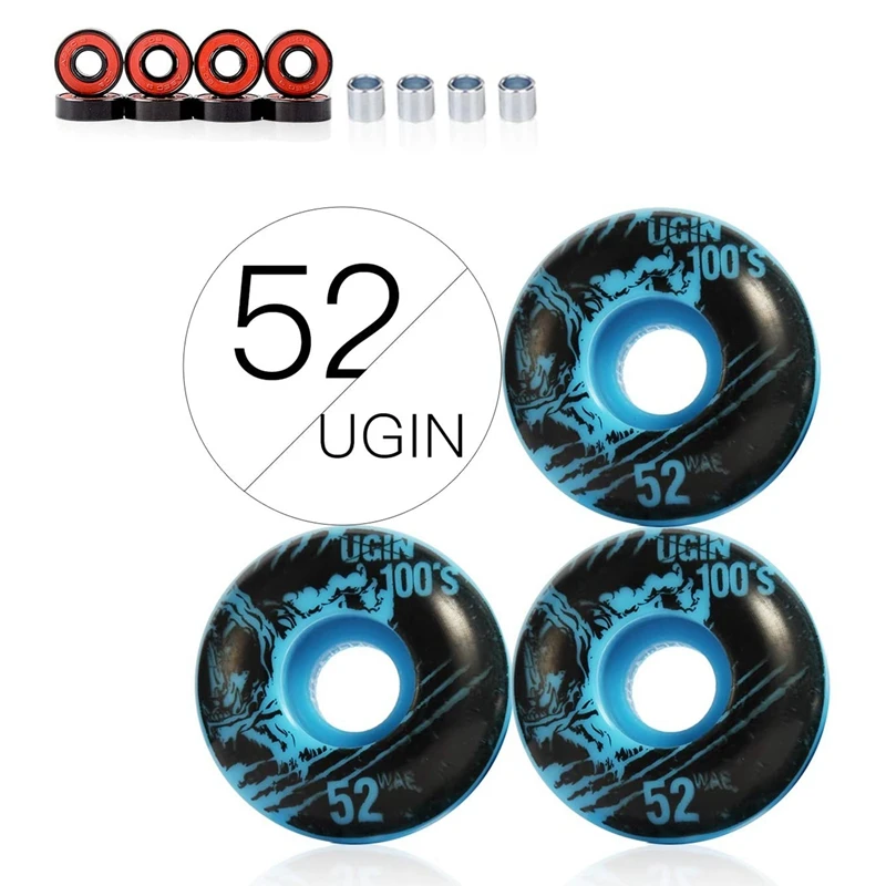 UGIN 52Mm Skateboard Wheels With ABEC-9 Bearings And Spacers Cruiser Wheels (Pack Of 4)