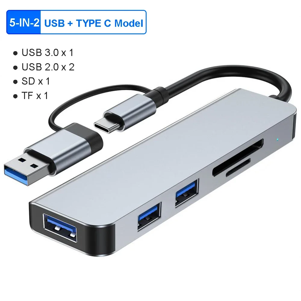 5 Gbit/s USB 3.0 HUB USB C HUB USB C Dockingstation Hochgeschwindigkeits-Splitter Multiport-Adapter TF SD-Kartenleser für PC/Laptops/MacBook