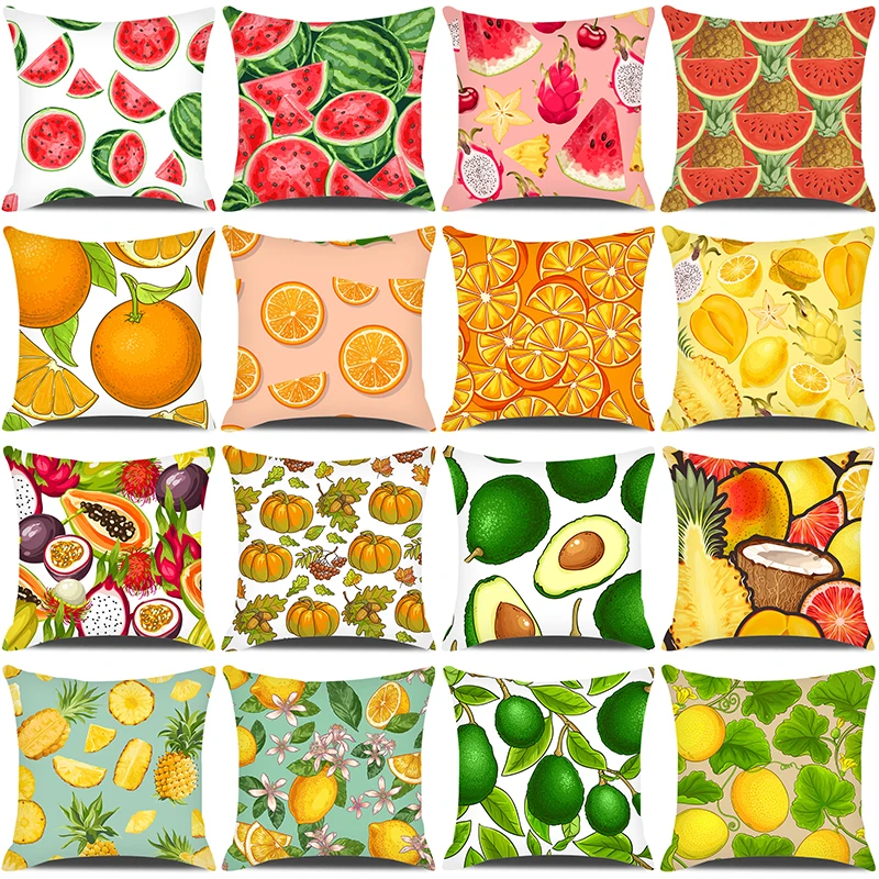 

Summer Home Decor Pillow Cover 18x18 Inches Cartoon Fruits Printed Pillowcase Sofa Chair Seat Decorative Pillows Cushion Covers