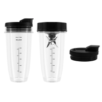 Blender Replacement Parts for Ninja, 2 24Oz Cups with To-Go Lids, 7 Fins Extractor Blade, for Nutri Ninja Auto IQ