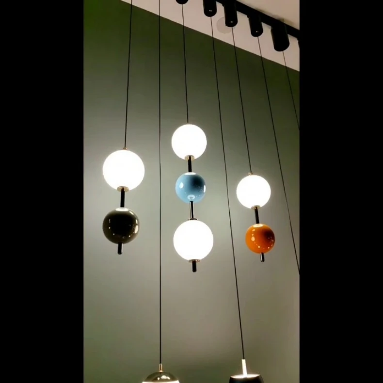 Colorful Ball LED Pendant Light White Glass