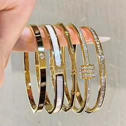 Titan Stahl Gold Silber Farbe Armreifen für Frauen Mädchen Trend Wasserdicht Schmuck Luxus Funkelnden Zirkon Armband Armreif