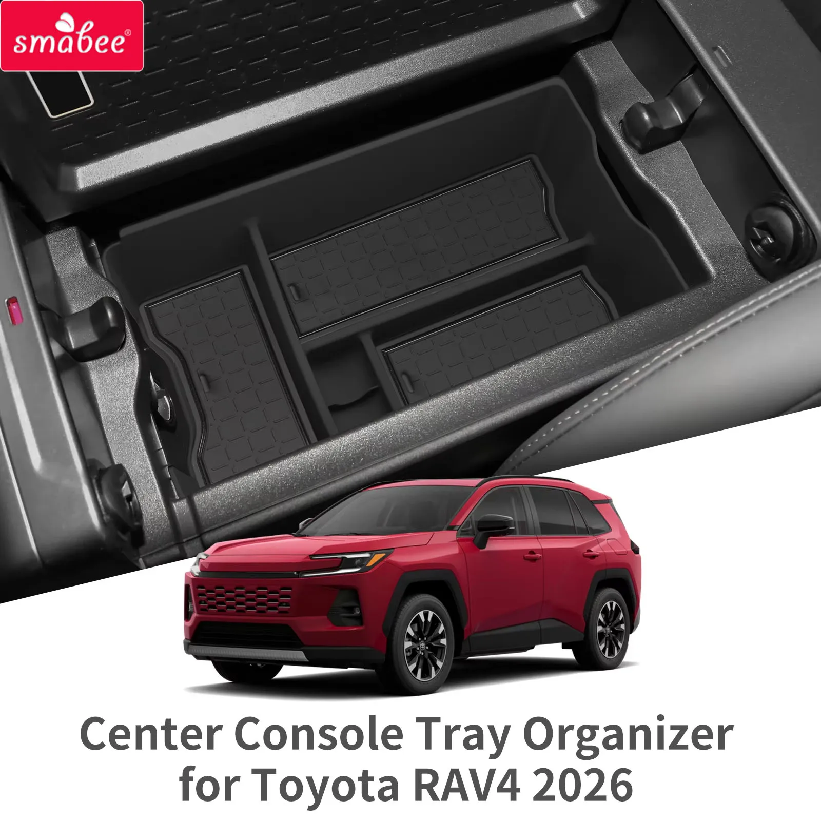 Caixa de Armazenamento para Console Central do Toyota RAV4 2026, Organizador Antiderrapante em ABS, Acessórios para Interior de Carro na Cor Preta