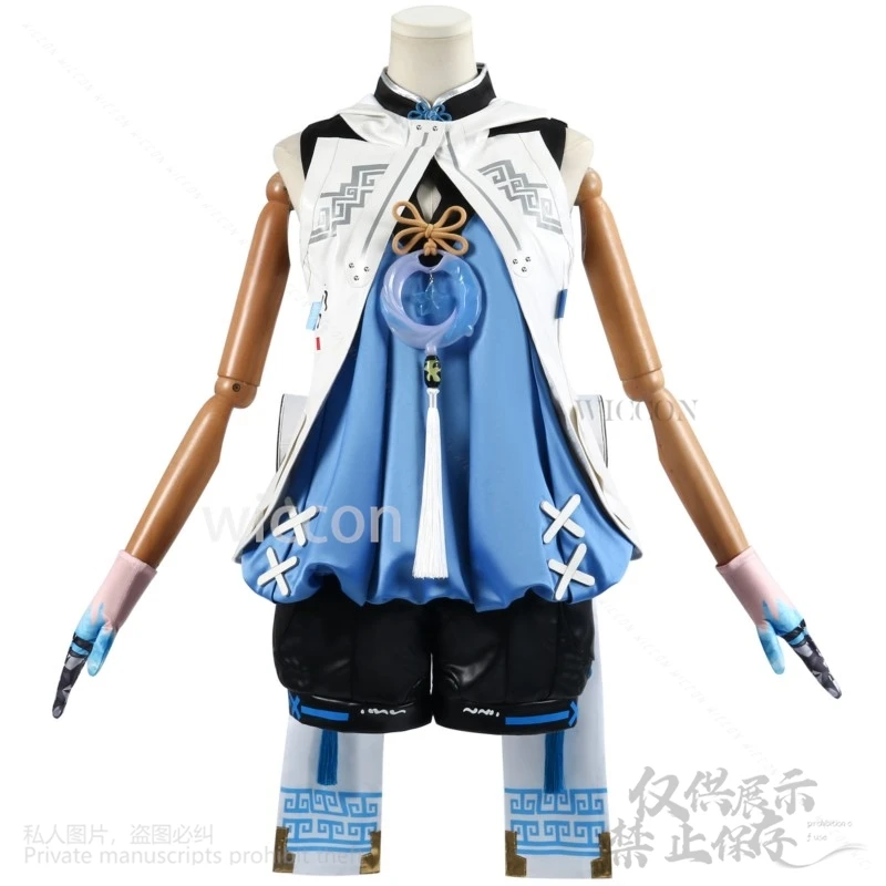 حار أنيمي لعبة Wuthering موجات pidoge Youhu بدلة عالية الجودة تأثيري فستان موحد الأزرق الباروكات لجميع القديسين عيد الميلاد مخصص