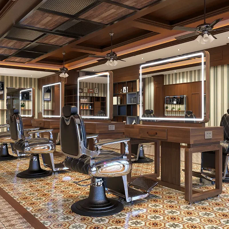 Retro solid wood hairdresser mirror