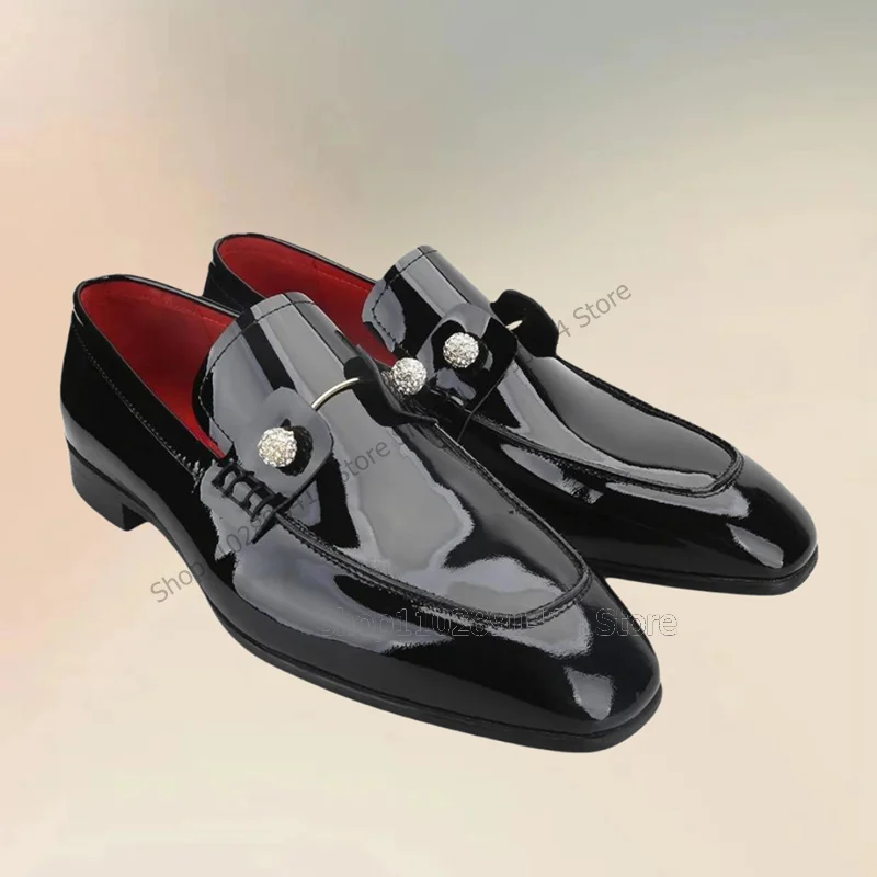 

Black Patent Leather Crystal Beads Sewing Design Loafers Fashion Slip On Men Shoes Luxury Handmade Party Wedding Men Dress Shoes