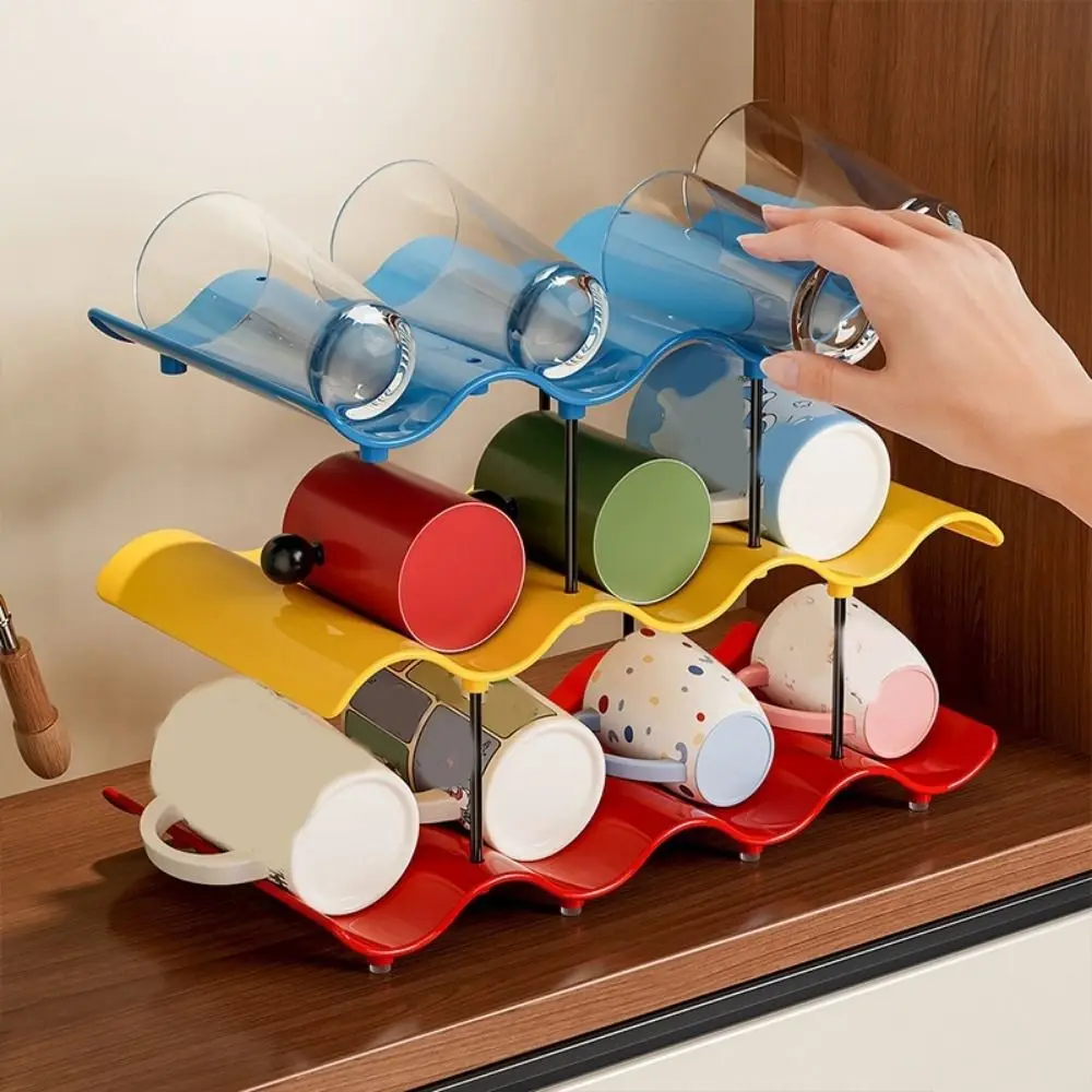 

2/3/4 Layers Wavy Multi-layer Finishing Rack Plastic Large Capacity Water Cup Holder Anti-Fall Saving Space