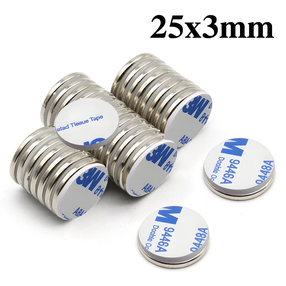25x3mm N35 Super Strong Neodymium Magnet Round With Double-sided Adhesive NdfeB Powerful Permanent imans Refrigerator Magnets