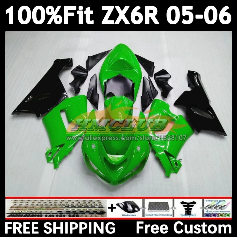 Injection Body For KAWASAKI NINJA ZX-636 ZX-6R 2005 2006 156No.19 ZX600 ZX 636 6R ZX636 ZX-600 factory green ZX6R 05 06 Fairings