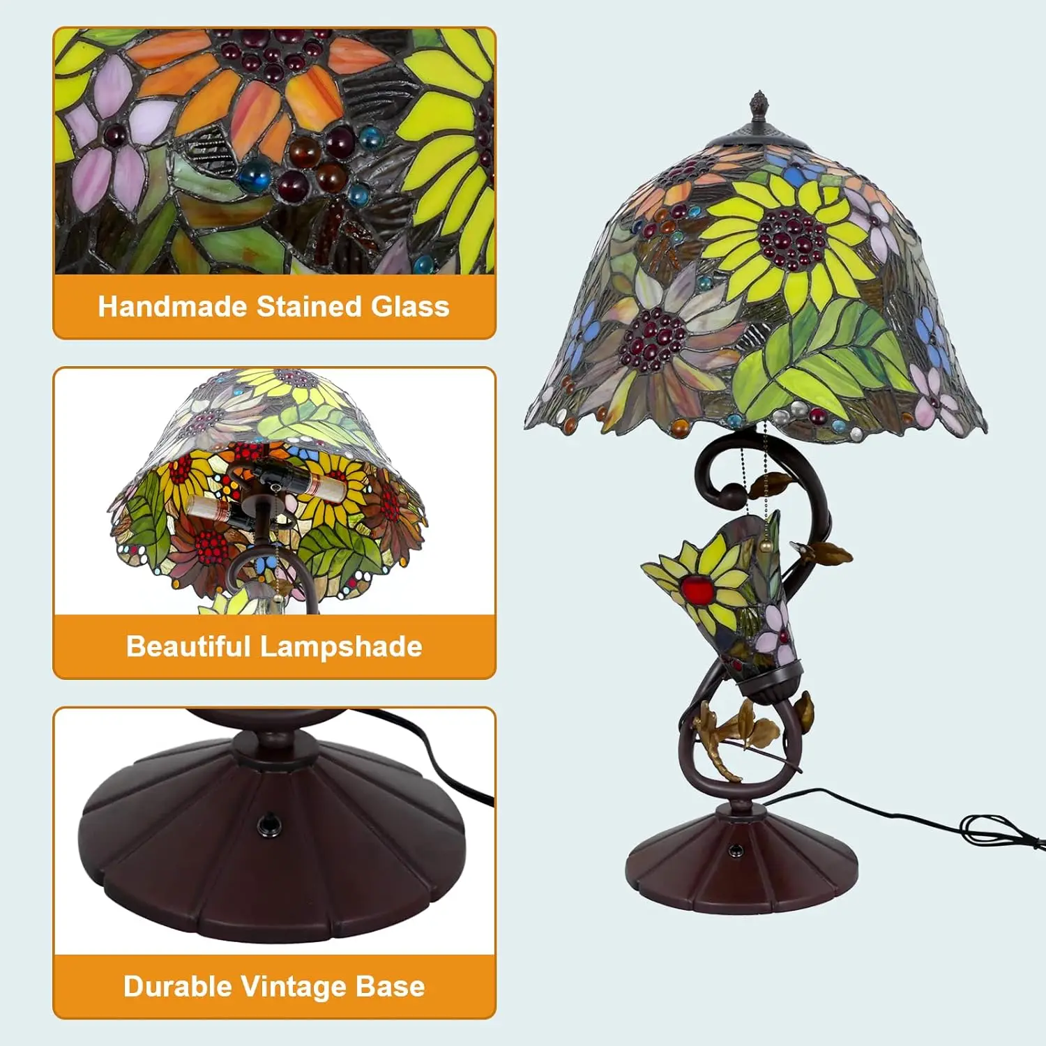 Lamp Desk Lamp Antique Desk Reading Lamp Decoration Heart Bead Style Stained Glass Interior Lighting Decoration