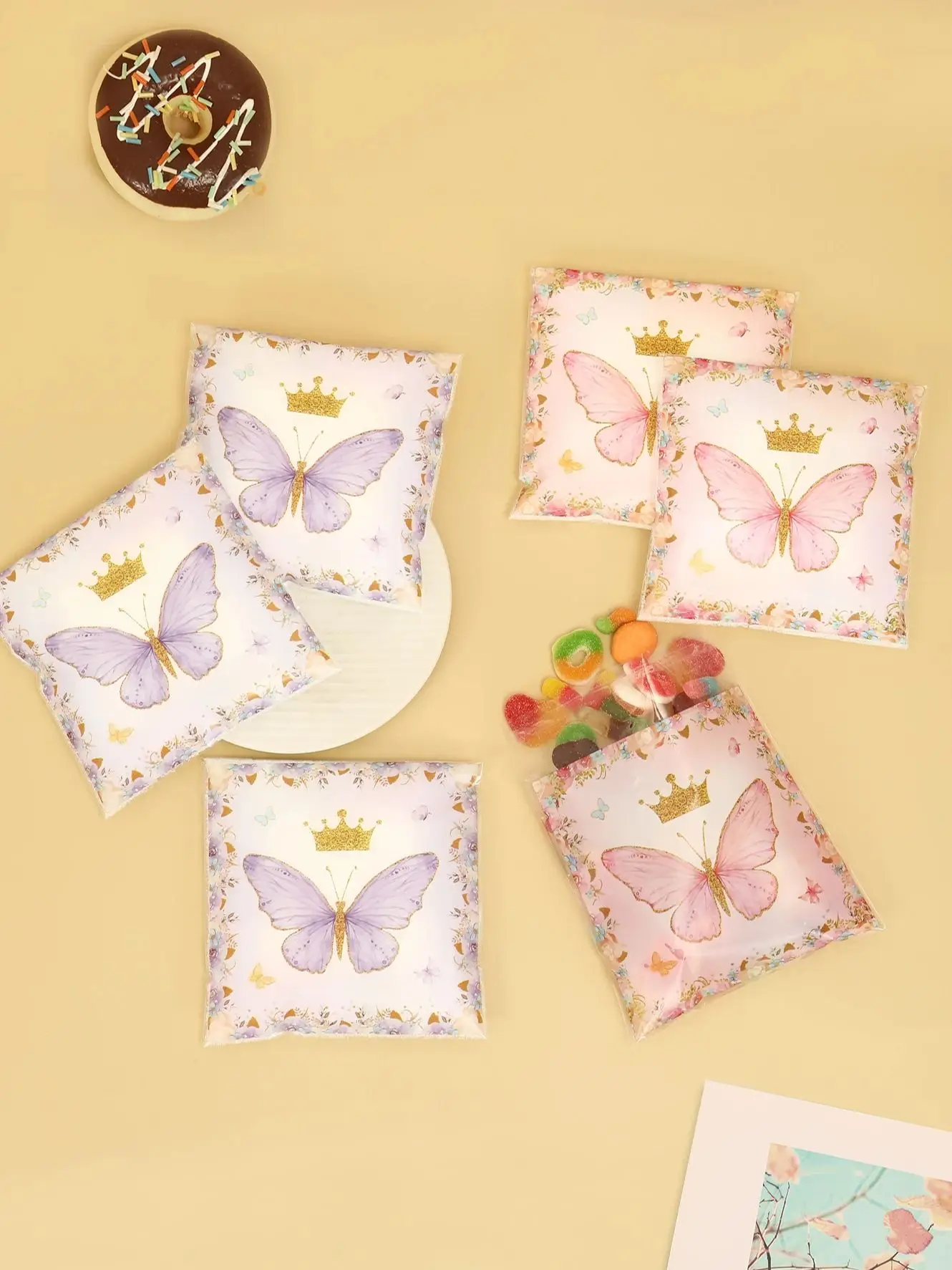 Sacs cadeaux de fête papillon, 50 pièces, sac d'emballage de bonbons et de biscuits, sac de friandises papillon pour enfants filles, fournitures d'anniversaire, décor de fête de cheval