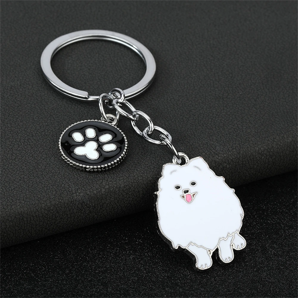 Lovely Pet Memorial Keychains Cute Dog Claw Pendant White Schnauzer Bulldog Shepherd Enamel Keyring for Women Men Birthday Gift