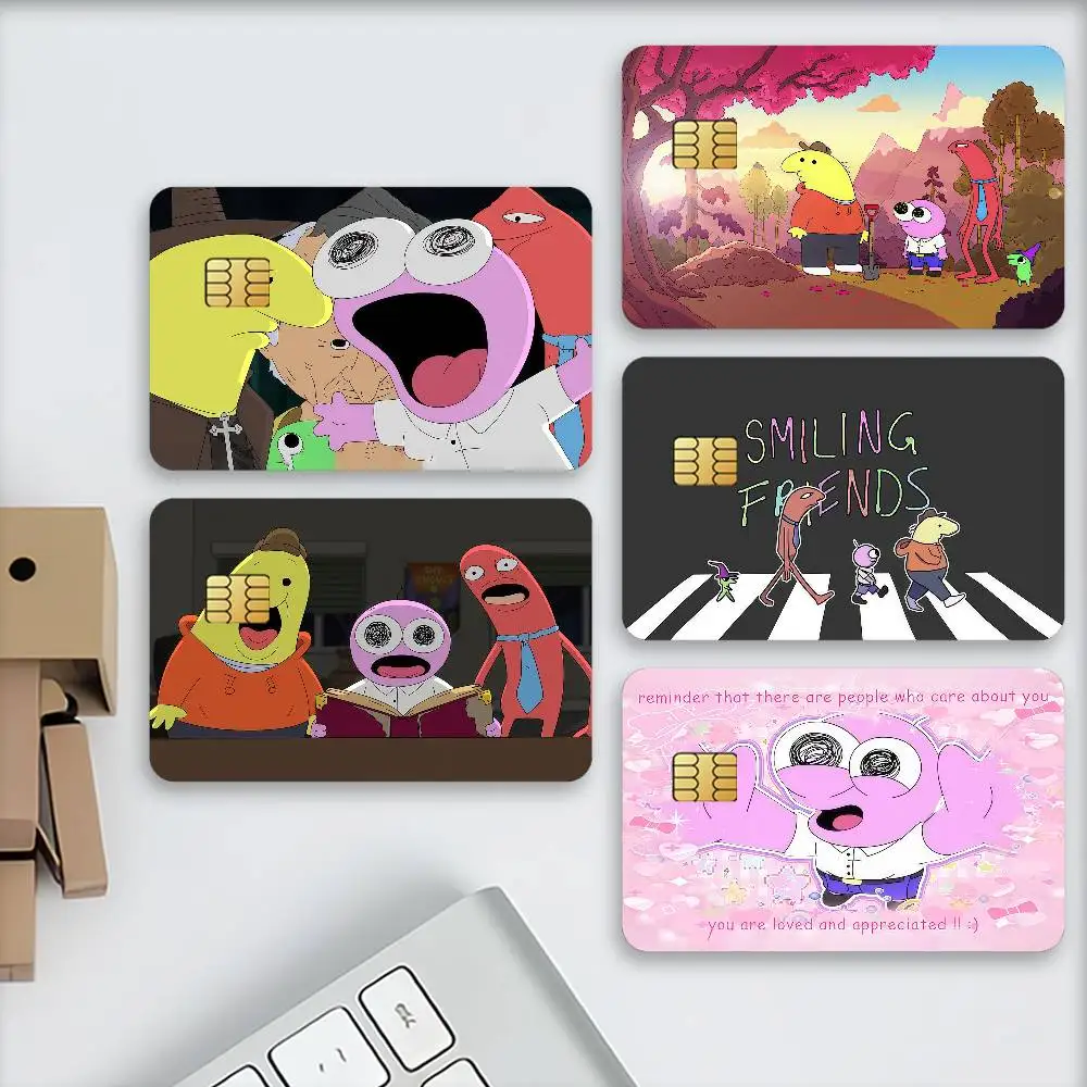 Cartoon S-Smiling Friends Credit Decorative Card Stickers Suitable For Bank Cards Metro Transit Anti-scratch Gift 4PCS