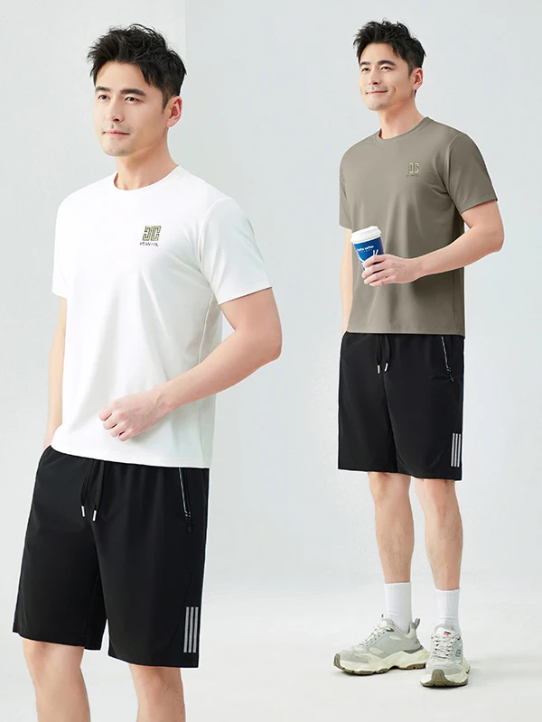 

Summer High Elastic Ice Silk Sports Set Men's ort Sve T-irt orts Casual Breathable Haome Qui Dry Clothes