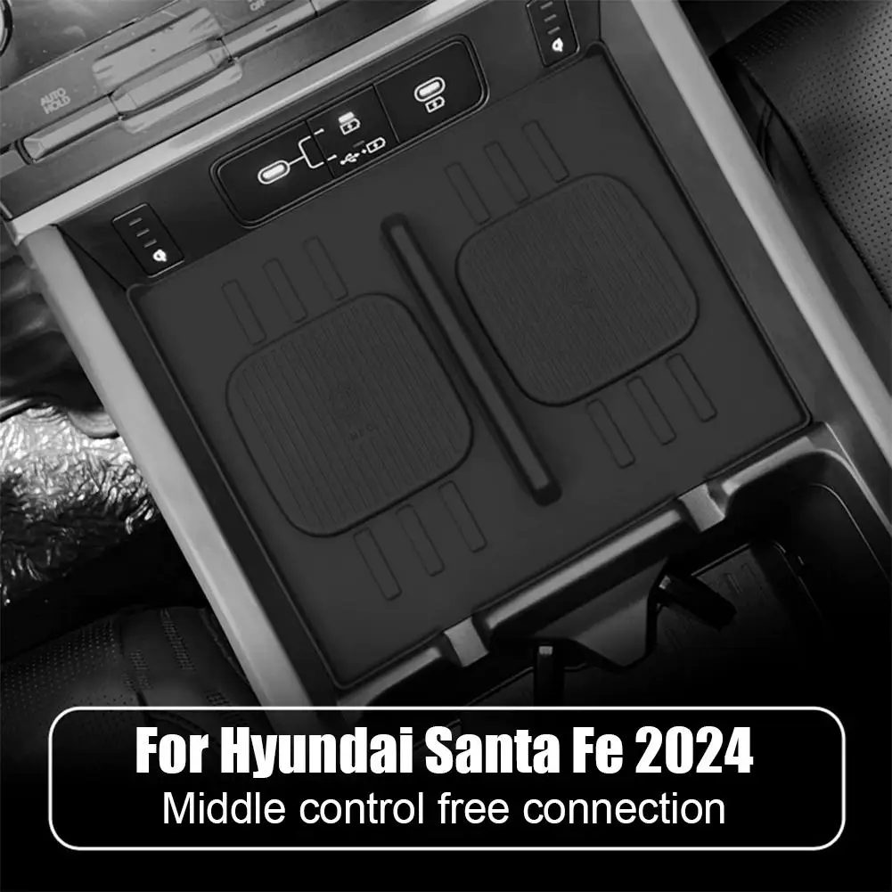 

Для Hyundai Santa Fe 2024, беспроводная зарядная панель, автозащитное силиконовое автомобильное нескользящее зарядное устройство, аксессуары, коврик для телефона, коврик для телефона Int G9C4