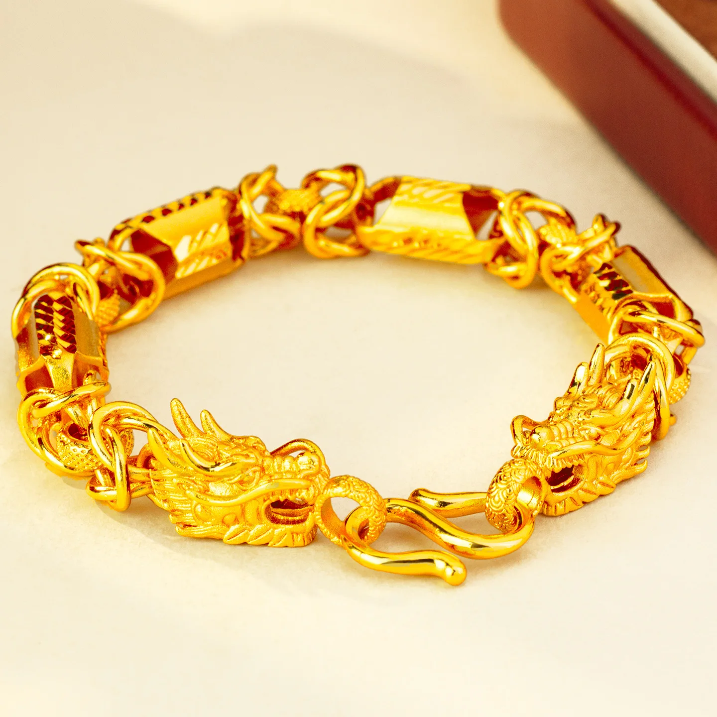

The new gold store 9999 24K real gold10mm phantom double faucet bracelet men's domineering trendy gold jewelry hand jewelry