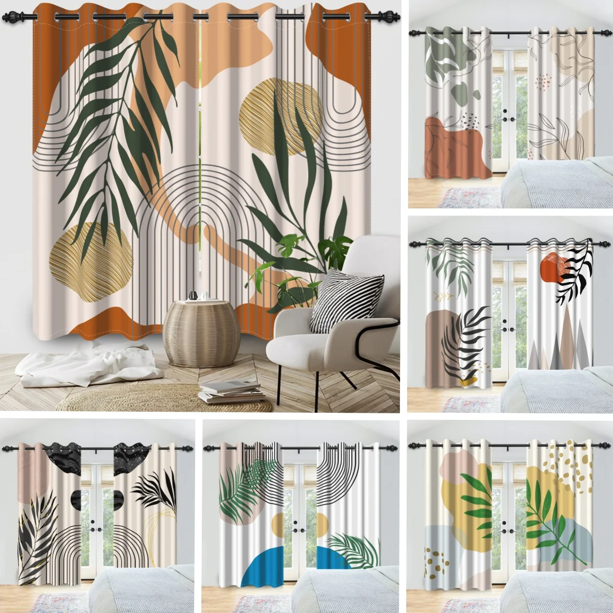 2pcs/set Tropical Plant Blackout Curtains  Geometric Pattern Vivid Colors and Clear Prints for Living Room Bedroom Windows Decor
