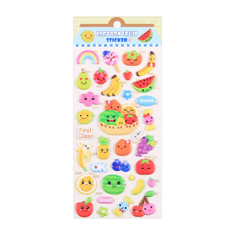 1 pc Cute Fruit Vegetables 3D Puffy Stickers for Kids Cognition Learning Stickers DIY Scrapbooking Stationery Stickers