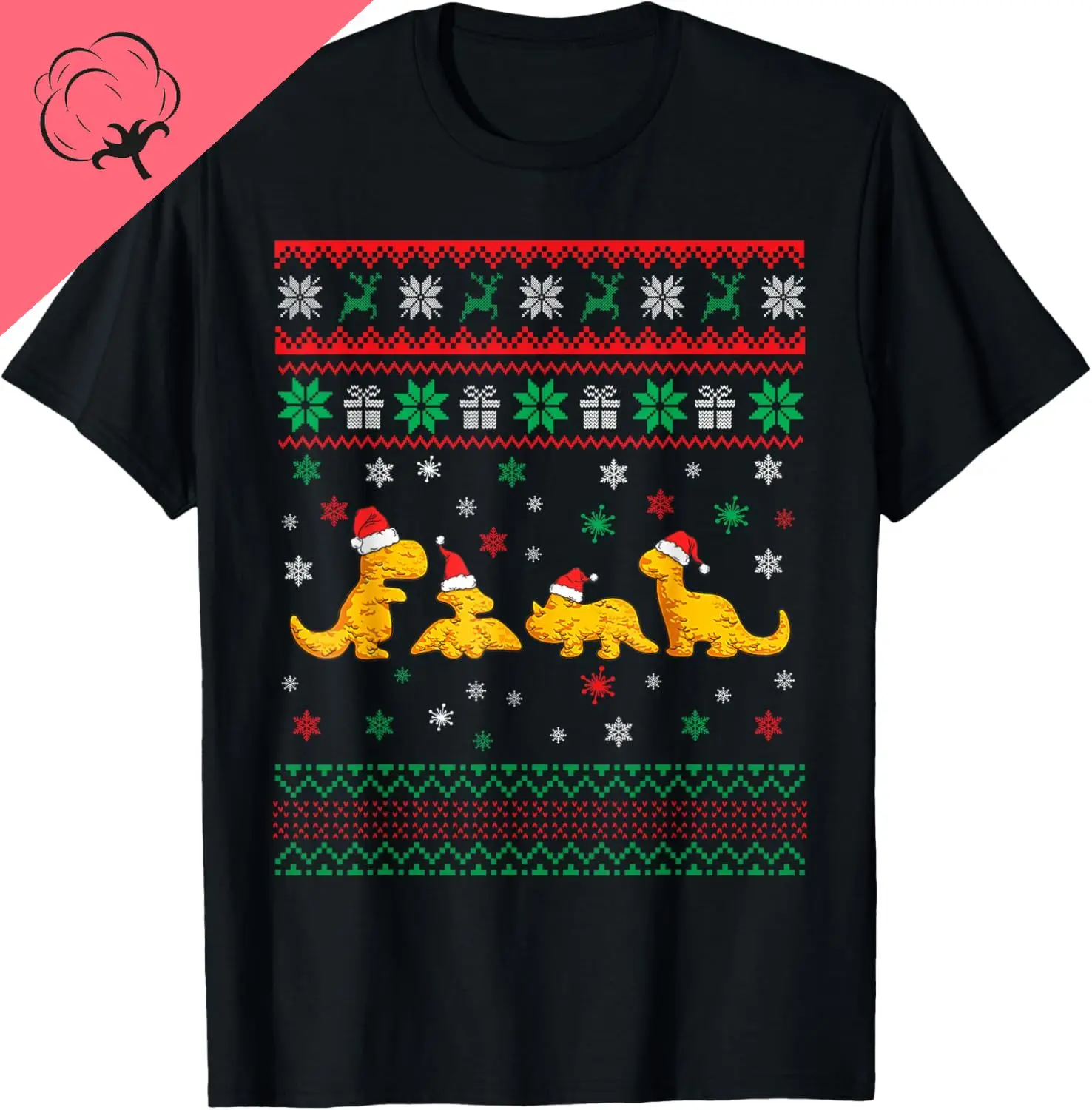 Dinosaur Dino Chicken Nuggets Ugly Christmas Pajama Xmas T-Shirt Y2k Harajuku Funny Shirt Cotton Vintage Clothes