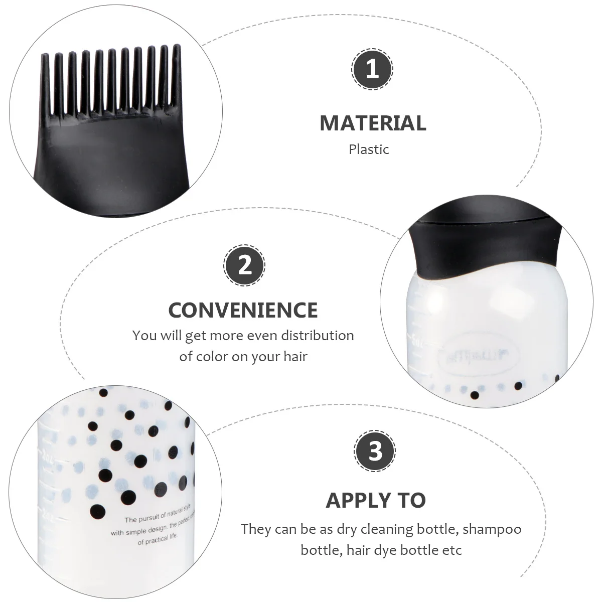 

3 шт., бутылки с краской для волос, аппликатор, контейнер для шампуня для сухой чистки для салона дома, гладкая легкая пластиковая бутылка со шкалой