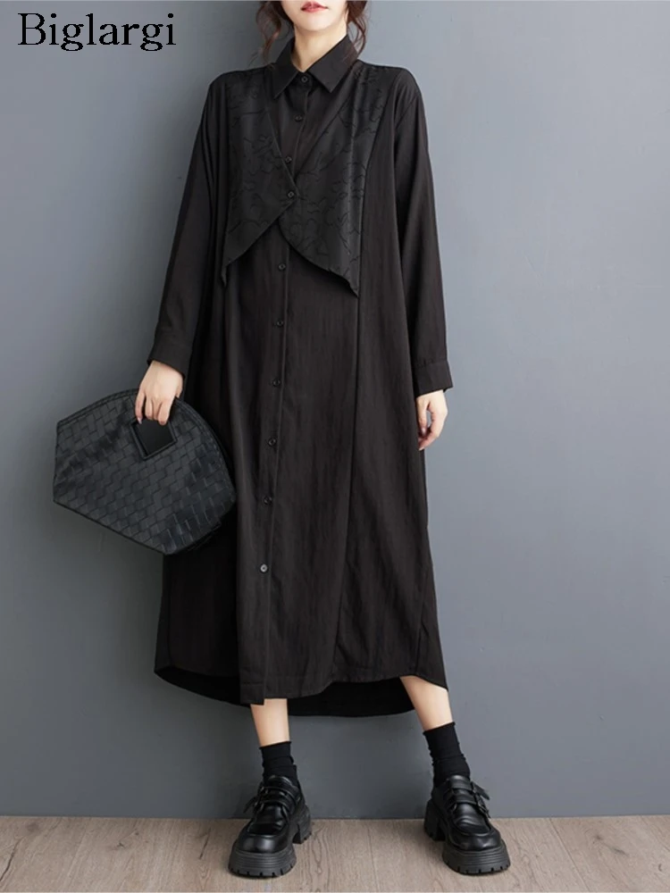 

Oversized Autumn Shirt Dress Women Long Sleeve Casual Loose Fashion Ladies Long Dresses Ruffle Pleated Irregular Woman Dress