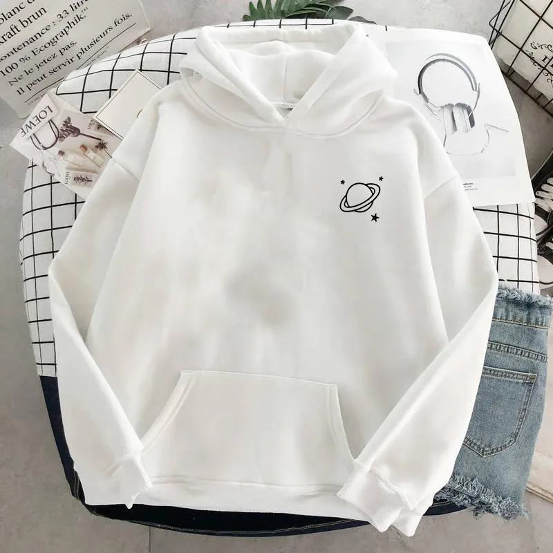 The New 8 Colors Sweatshirts Velvet Winter Women\'s Cute Saturn Printing Hooded Female 2020 Thicken Warm Hoodies Lady Autumn Tops