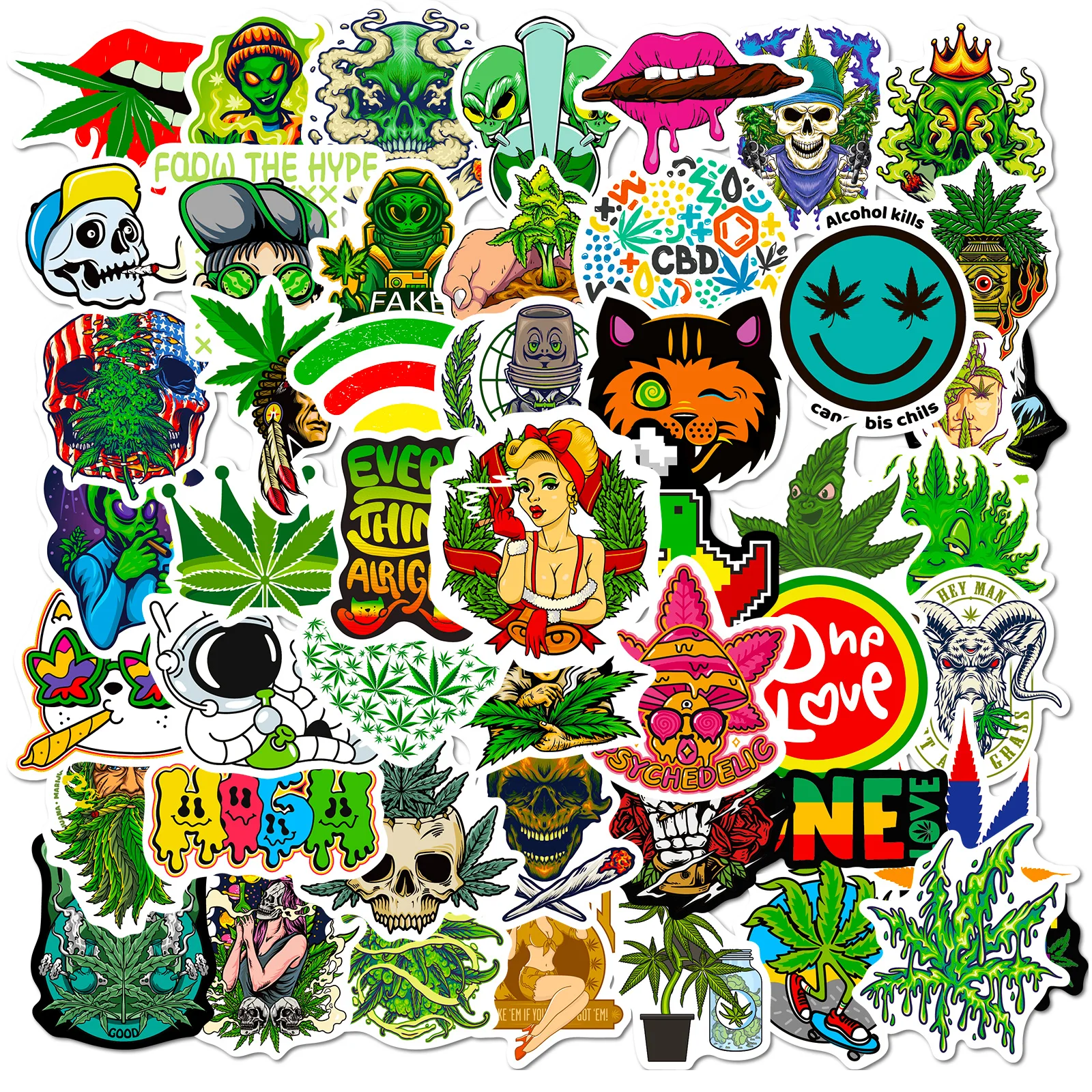 10/25/50pcs Leaves Weed Smoking Graffiti Stickers for Adults Vinyl Motorcycle Skateboard Helmet Waterproof Luggage Phone