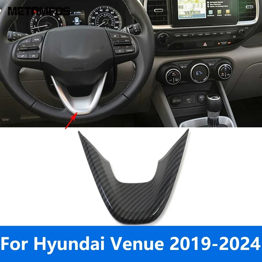 For Hyundai Venue 2019-2022 2023 2024 Carbon Fiber Interior Steering Wheel Cover Molding Trim Decoration Frame Car Accessories