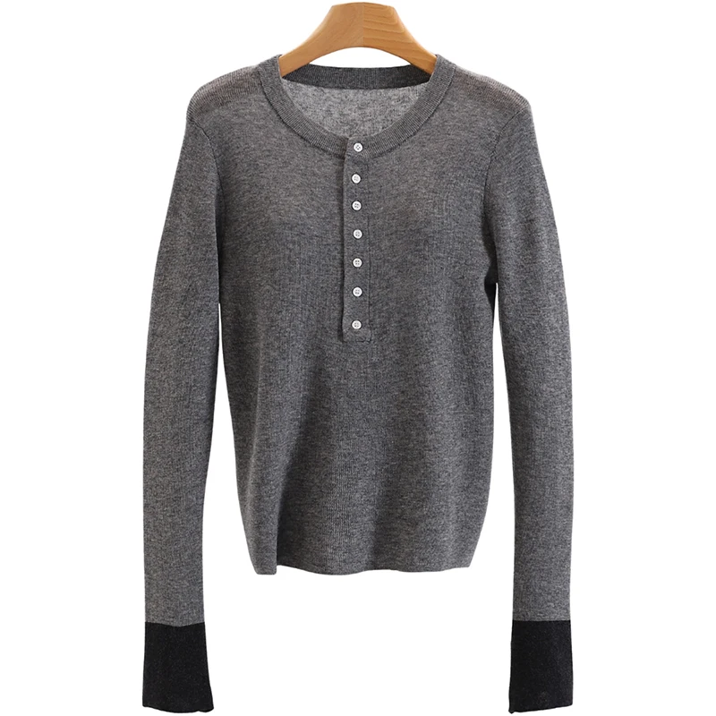 سترة خريفية مريحة كورية مستديرة Ne Splice ذات قاعدة محبوكة irt أنيقة للخريف للشابات من عمر 25 إلى 29 عامًا #5