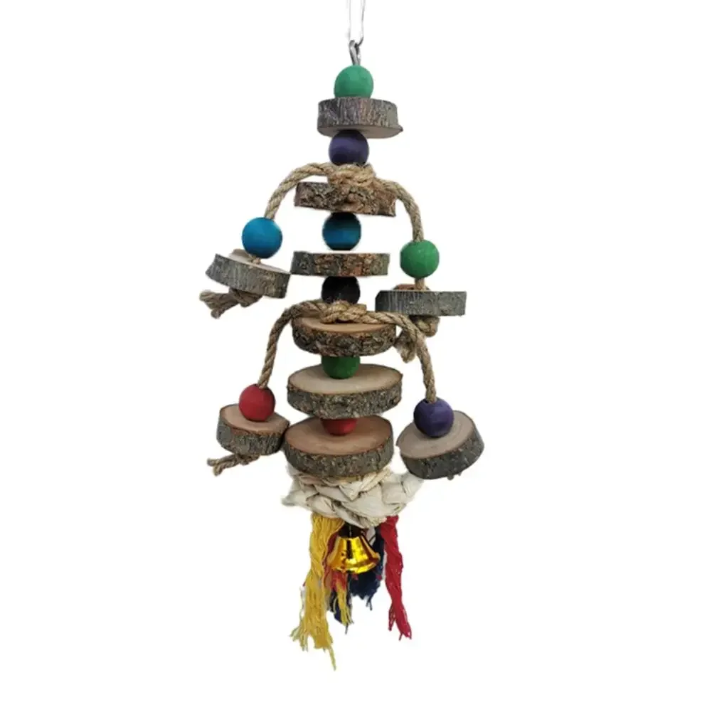 Safe Parrot Chew Toy with Hook Colorful Wooden Beads Ropes Natural Blocks Tearing Toys for Small Medium Birds Mini Macaw