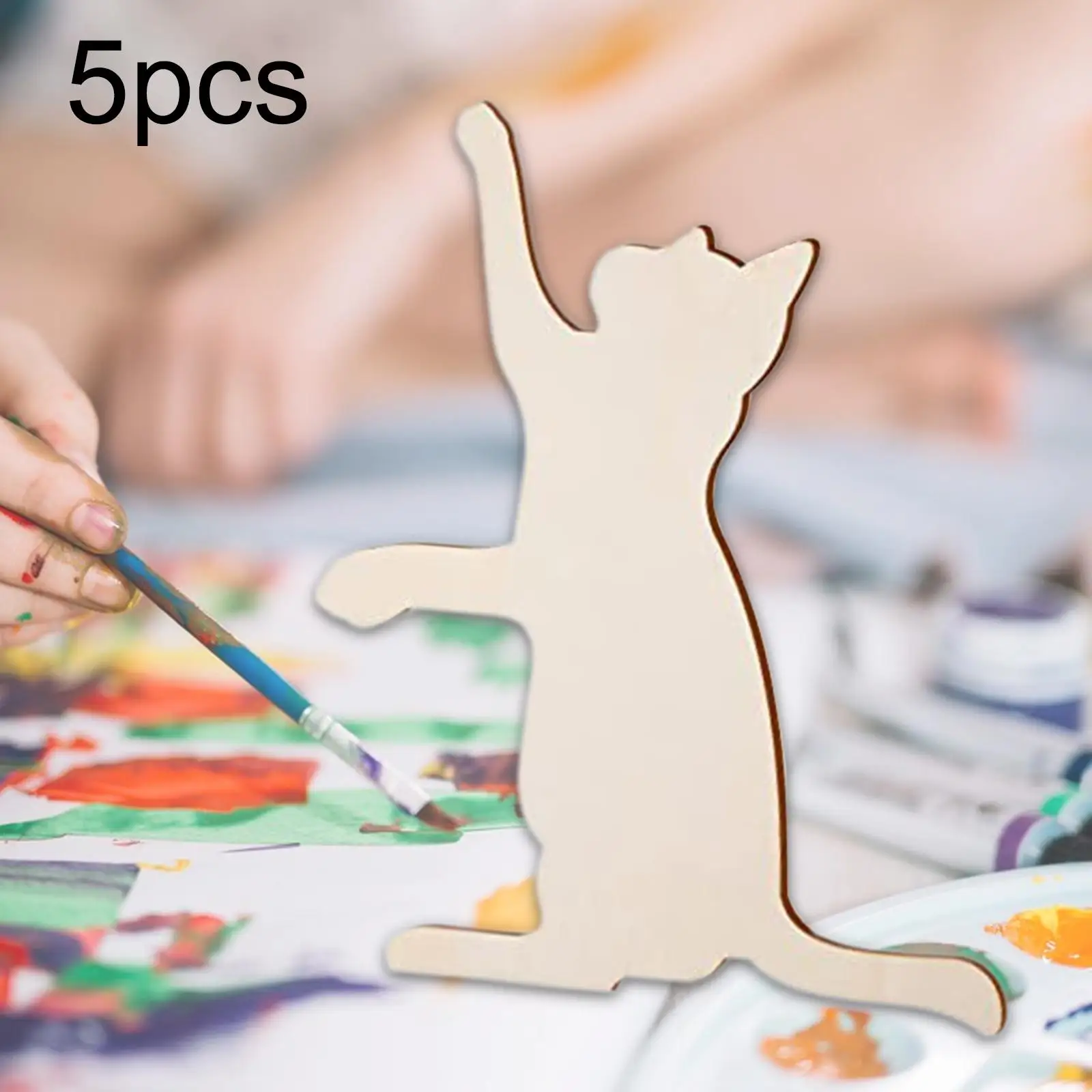 5x Wood Cat Cutouts Ornaments for DIY Craft Art Project Party Favor Supplies