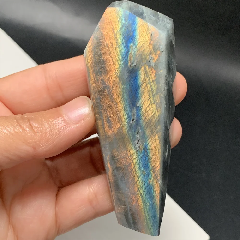 

Natural Blue Light Labradorite Beads Facet Well-polished Irregular Labrador Stones Ornaments Orange Light Specimen Raw Materals