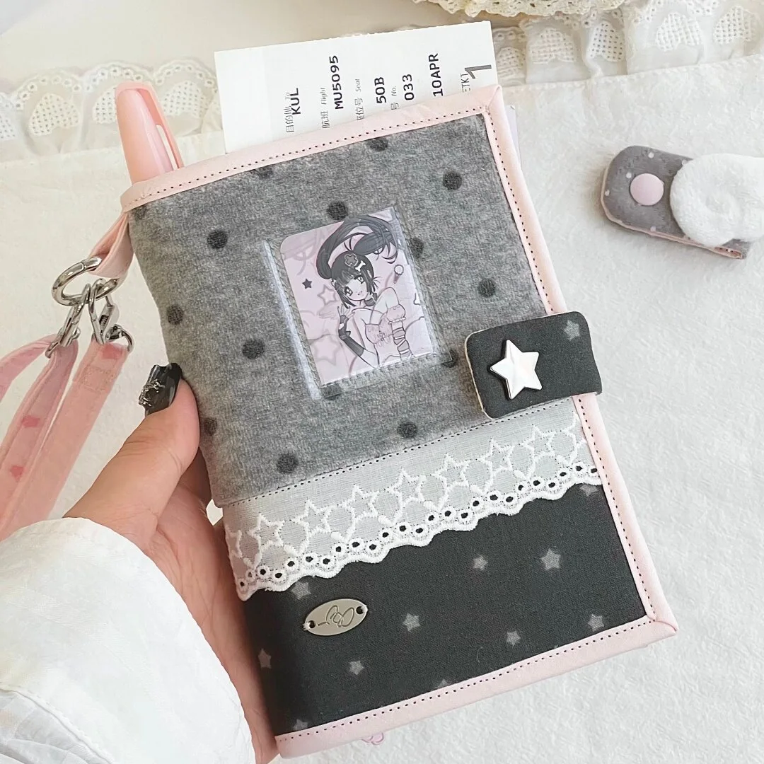 Gray Lace Polka Dot Passport Holder Korean Style High-Value Niche Travel Three-in-One Document Coin Storage Bag Stationery