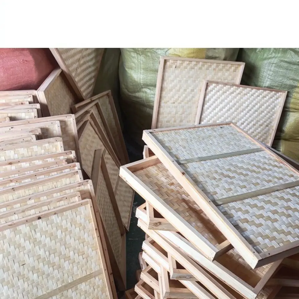 Handwoven Bamboo Tray Rectangular Sieve Basket Natural Food Drying Container Rustic Kitchen Organization Utility Tool