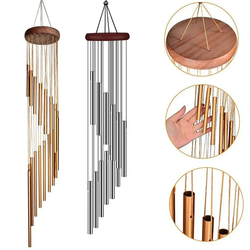 Metal Aluminium Tube Wind Chimes with Hooks, Outdoor Garden Decoration Home Wedding Party Memorial Decoration Favours