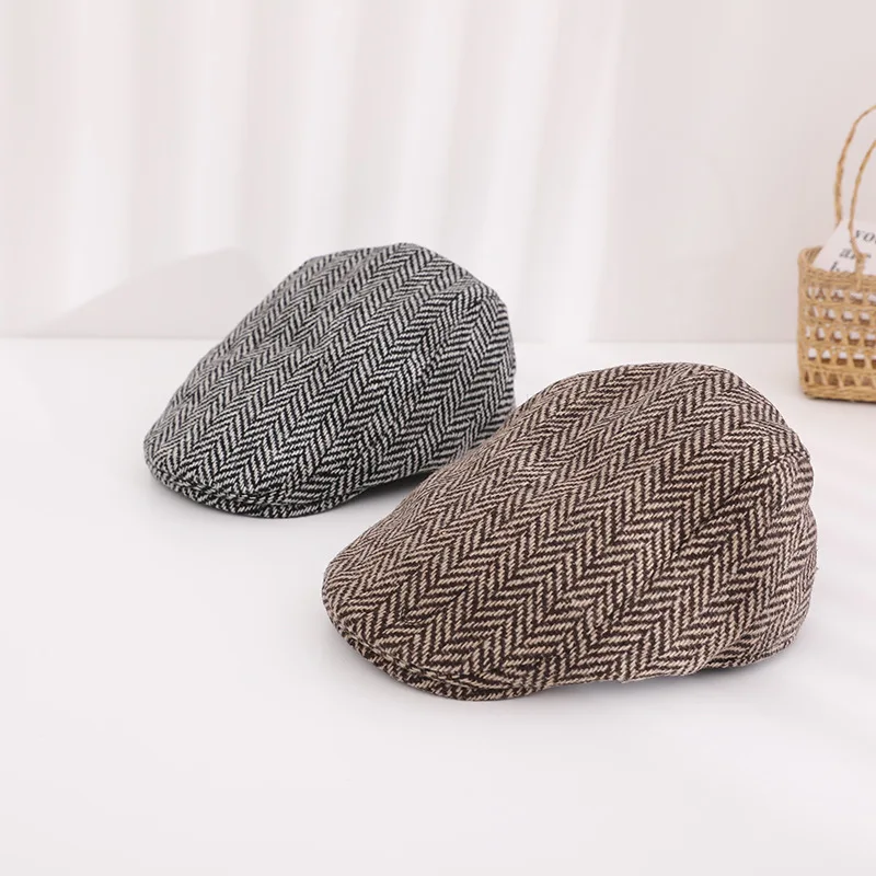 2-5 Years Old Kids Wool Tweed Flat Cap Herringbone Boy Girl Newsboy Caps Infant Toddler Child Youth Beret Hat Ivy Gatsby Cap