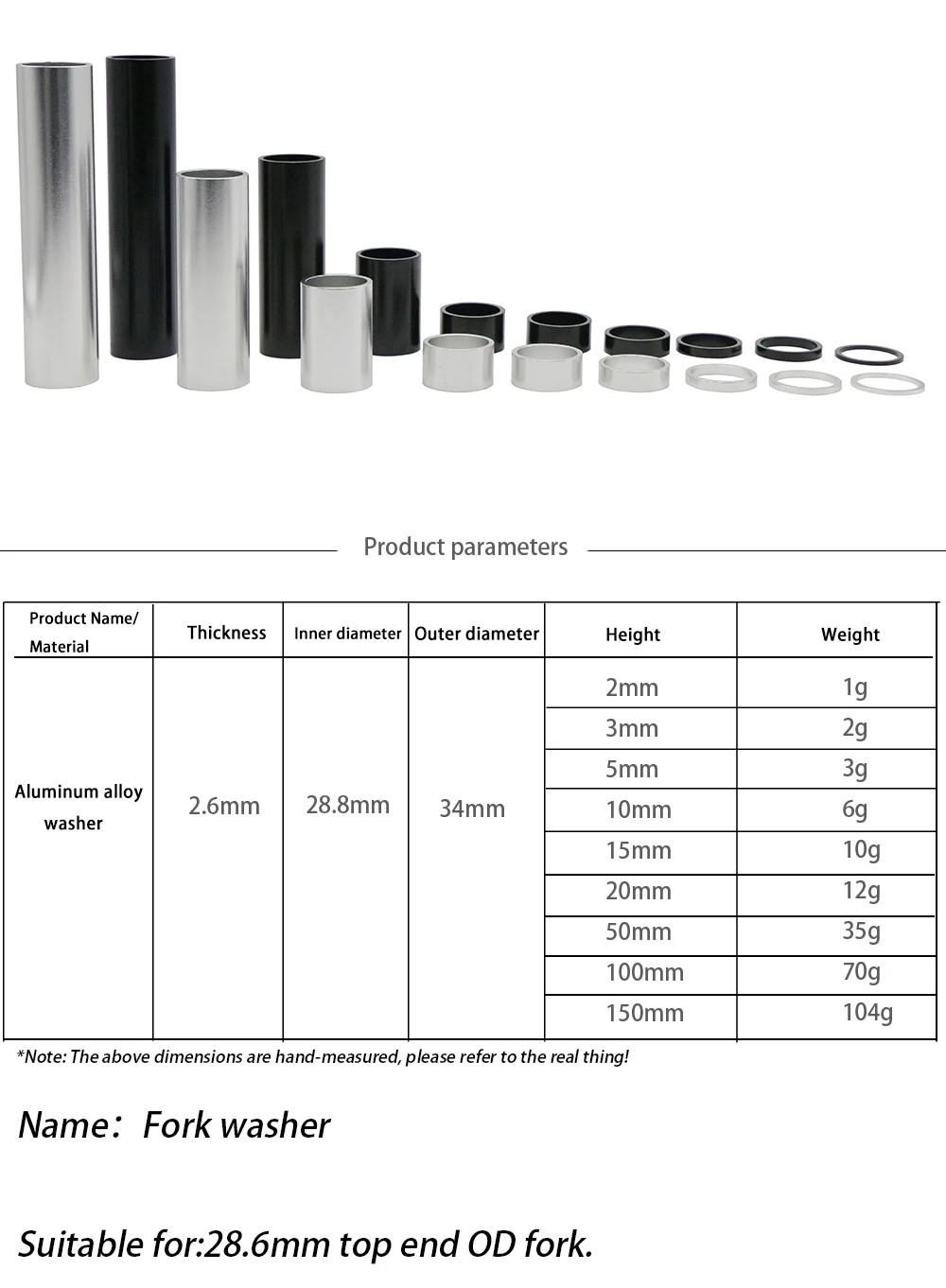 Fahrrad Vorbau Unterlegscheibe Erhöhen Verdicken Dichtung Spacer Für Fahrrad Gabel 28,6mm Headset Spacer Ring Radfahren Zubehör 50/100/150mm – Detail 1