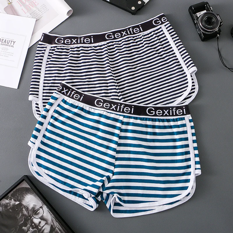 Sports Boxer Shorts For Men Cotton Fashion Striped Underpants Loose Comfortable Underwear Home Wear Pants Arrow Panties Cuecas