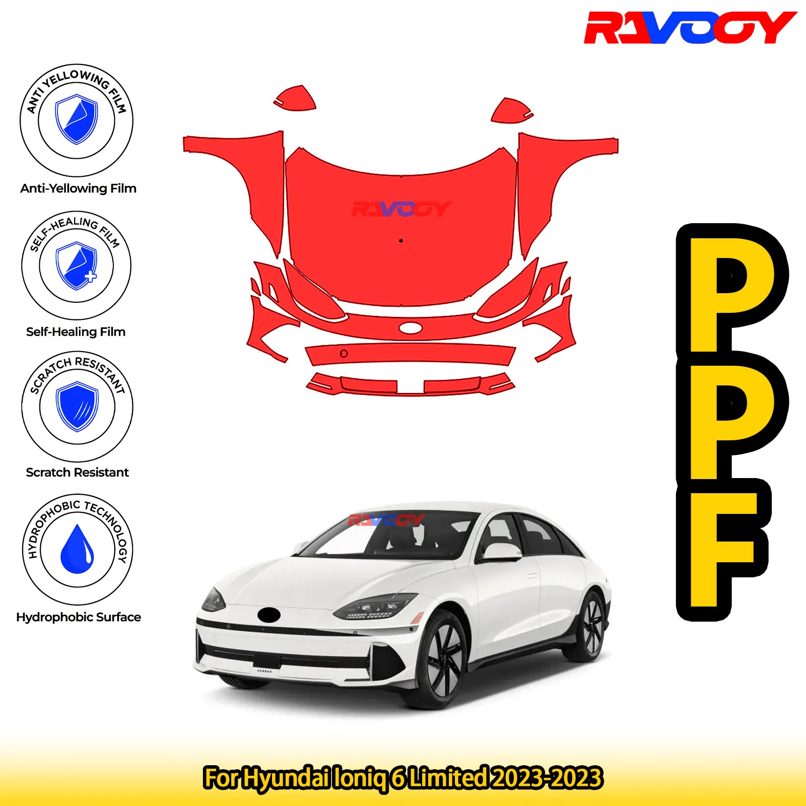 

Для Hyundai loniq 6 Limited 2023-2023, глянцевая матовая черная предварительно вырезанная передняя защитная пленка PPF, комплект