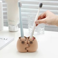 CapabalaPVCToothbrush Holder Bathroom Countertop Double Toothbrush Storage Base Organizer Toothbrush Stand